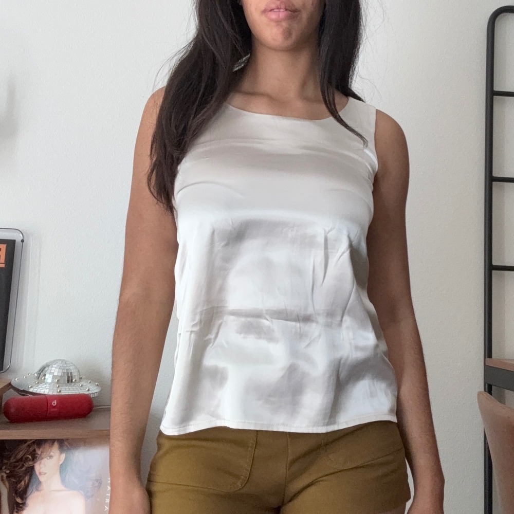 White Satin Sleeveless Blouse - Unbranded